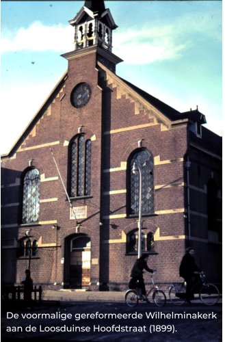 De voormalige gereformeerde Wilhelminakerk aan de Loosduinse Hoofdstraat (1899).