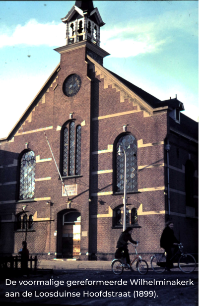 De voormalige gereformeerde Wilhelminakerk aan de Loosduinse Hoofdstraat (1899).